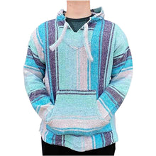 Front view of the aqua baja hoodie
