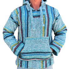Front view of clearwater blue baja hoodie