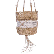 Hanging basket natural with white stripe close up view