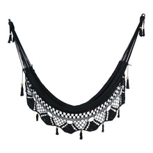 Full view of the bondi black hammock with fringe
