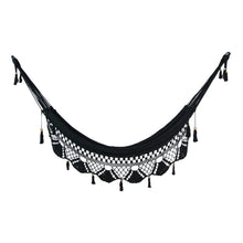 Full view of the bondi black hammock with tassels