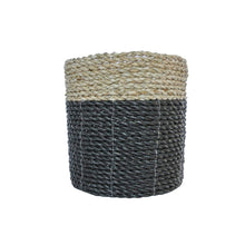 Medium size black plant basket front view natural around top with black bottom