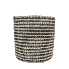 Large size black plant basket front view natural with black stripes