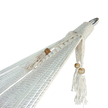 Crocheted hanging ring on the Noosa white hammock