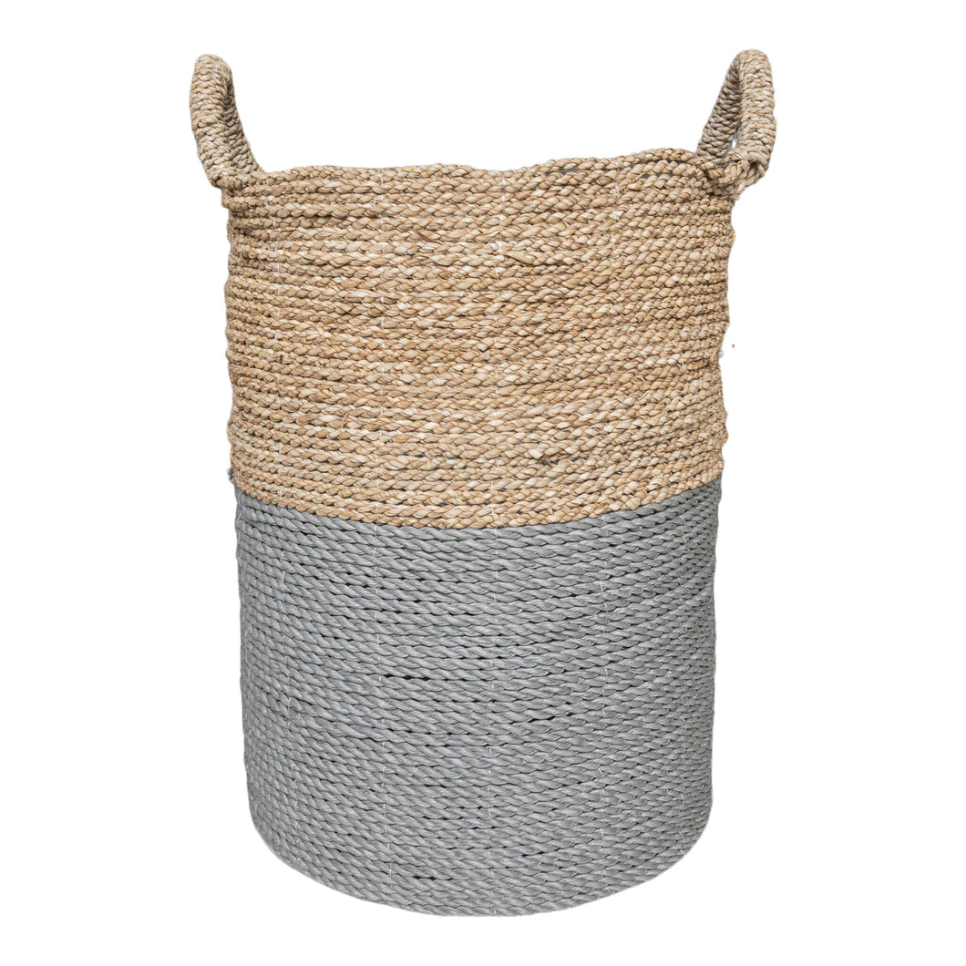 Full view of grey natural tall baskets