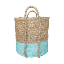 Side view of extra large aqua large storage basket