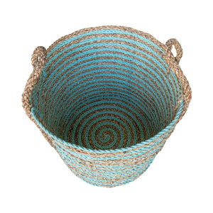 Aqua large basket top view showing the inside of the basket
