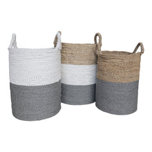 Set of three grey white mix tall baskets