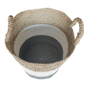 Top view of grey white mix tall baskets storage