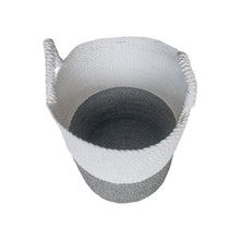 Top view of medium grey white tall laundry baskets