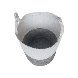 Top view of medium grey white tall laundry baskets